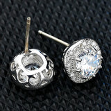 925 Silver Prong Setting Round Stud Earrings CZ Geometric Earrings For Women