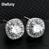 925 Silver Prong Setting Round Stud Earrings CZ Geometric Earrings For Women