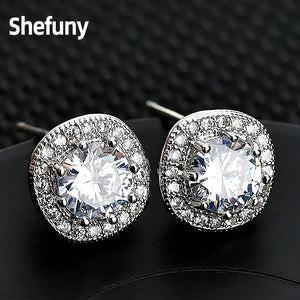 925 Silver Prong Setting Round Stud Earrings CZ Geometric Earrings For Women