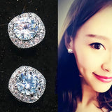 925 Silver Prong Setting Round Stud Earrings CZ Geometric Earrings For Women
