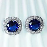 925 Silver Prong Setting Round Stud Earrings CZ Geometric Earrings For Women
