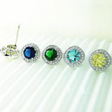 925 Silver Prong Setting Round Stud Earrings CZ Geometric Earrings For Women