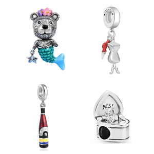 925 Silver Proposal Ring Wine Tailor Pendant DIY Beads for Charm Bracelet