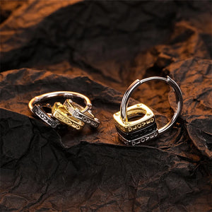 925 Silver Punk Square Ring Drop Earrings Vintage Personality Ear Buckle