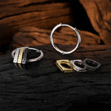 925 Silver Punk Square Ring Drop Earrings Vintage Personality Ear Buckle