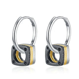 925 Silver Punk Square Ring Drop Earrings Vintage Personality Ear Buckle
