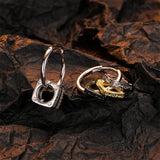 925 Silver Punk Square Ring Drop Earrings Vintage Personality Ear Buckle