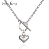 925 Silver Punk Heart Necklace Big Chain Circle Pendant Long Jewelry