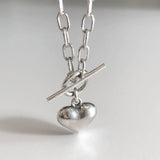 925 Silver Punk Heart Necklace Big Chain Circle Pendant Long Jewelry