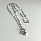 925 Silver Punk Heart Necklace Big Chain Circle Pendant Long Jewelry