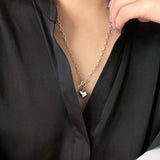 925 Silver Punk Heart Necklace Big Chain Circle Pendant Long Jewelry