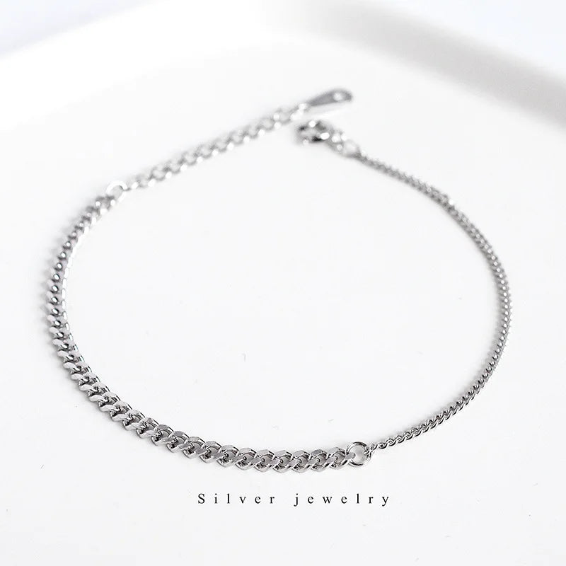 925 Silver Punk Splicing Chain Bracelet Women Classic Party Jewelry