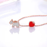 925 Silver Puppy & Red Heart Pendant Necklace Birthday Gift Jewelry