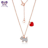 925 Silver Puppy & Red Heart Pendant Necklace Birthday Gift Jewelry