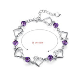 925 Silver Purple Crystal Heart Bracelet Women Jewelry Christmas