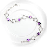 925 Silver Purple Crystal Heart Bracelet Women Jewelry Christmas