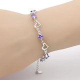925 Silver Purple Crystal Heart Bracelet Women Jewelry Christmas