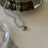 925 Silver Purple Crystal Pendant Necklace Vintage Jewelry Party Accessories