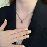 925 Silver Purple Crystal Pendant Necklace Vintage Jewelry Party Accessories