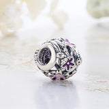925 Silver Purple Daisy Flower Butterfly Safety Chain Charm