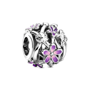 925 Silver Purple Daisy Flower Butterfly Safety Chain Charm