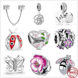 925 Silver Purple Daisy Flower Butterfly Safety Chain Charm