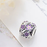 925 Silver Purple Daisy Flower Butterfly Safety Chain Charm