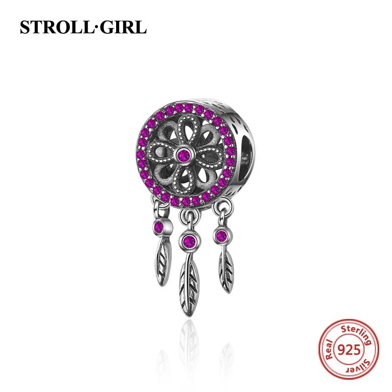 925 Silver Purple Dream Catcher Charms Bead for Bracelet