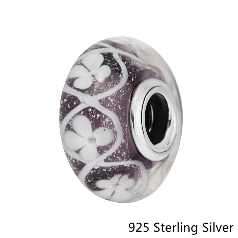 925 Silver Purple Flower Charms for European Snake Bracelets
