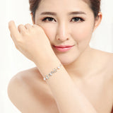 925 Silver Purple Crystal Chain Bracelet LOVE Heart Women Gift