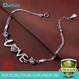 925 Silver Purple Crystal Chain Bracelet LOVE Heart Women Gift