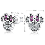 925 Silver Purple Zircon Minnie Shape Earrings for Kids