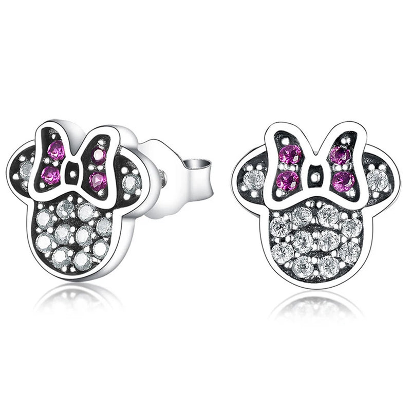 925 Silver Purple Zircon Minnie Shape Earrings for Kids