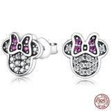 925 Silver Purple Zircon Minnie Shape Earrings for Kids