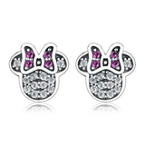 925 Silver Purple Zircon Minnie Shape Earrings for Kids
