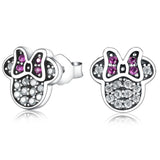 925 Silver Purple Zircon Minnie Shape Earrings for Kids