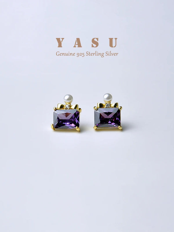925 Silver Purple Zircon Perfume Bottle Earrings