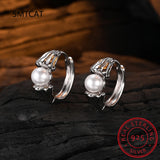 925 Sterling Silver Shell Pearl Hoop Earrings for Women Wedding Jewelry