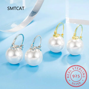 925 Silver Shell Pearl Hoop Earrings for Women Fine Jewelry BSE923