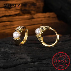 925 Silver Shell Pearl Candy Hoop Earrings for Women Engagement