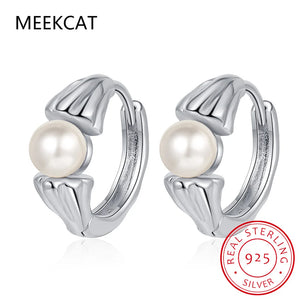 925 Silver Shell Pearl Candy Hoop Earrings for Women Engagement