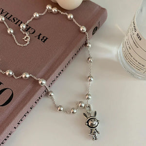 925 Silver Rabbit Pearl Choker Necklace for Women