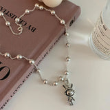 925 Silver Rabbit Pearl Choker Necklace for Women