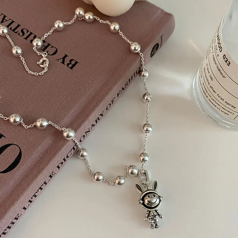 925 Silver Rabbit Pearl Choker Necklace for Women