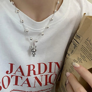 925 Silver Rabbit Pearl Choker Necklace for Women