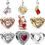 925 Silver Radiant Heart Mahjong Triple Envelope Spinning Bead Charm