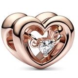 925 Silver Radiant Heart Mahjong Triple Envelope Spinning Bead Charm