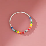 Rainbow Beaded Smiley Face Bracelet Charm Jewelry