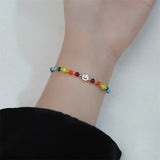 Rainbow Beaded Smiley Face Bracelet Charm Jewelry