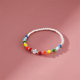 Rainbow Beaded Smiley Face Bracelet Charm Jewelry